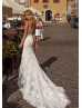 Beaded V Neck Ivory Lace Wedding Dress